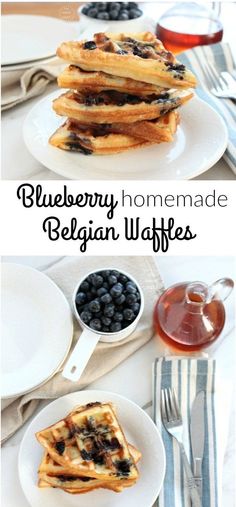 blueberry homemade waffles with syrup on the side