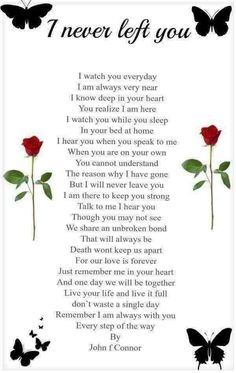 a poem with two roses and butterflies on it