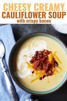 this creamy cauliflower soup is loaded with crispy bacon