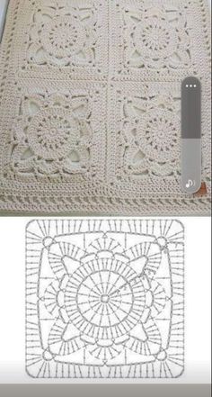 the crocheted afghan is shown with an appliqued design on it