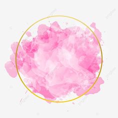 pink watercolor paint in a gold circle frame on a white background png and psd