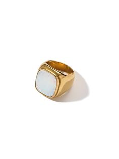 Pearl Signet Ring - Women's Rings - Someone & HerOwn Luxury Timeless Open Band Signet Ring, Elegant White Signet Ring For Formal Occasions, Classic Gold Open Ring Opal Ring, Classic Gold Opal Open Ring, Formal Minimalist Pearl Ring With Polished Finish, Modern 14k Gold Pearl Open Ring, Gold Minimalist Opal Ring For Formal Occasions, Minimalist Polished Pearl Ring For Formal Occasions, Classic Gold-plated Pearl Ring