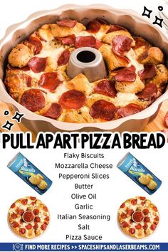 an advertisement for a pizza with pepperoni slices and other toppings on the side