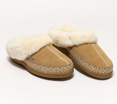 A worthy companion for a snowbound Saturday or an evening in, these suede slippers bring all the warm-and-fuzzy feels with Nordic-inspired embroidered details and plush faux fur lining. From Acorn. Acorn Slippers, Suede Slippers, Embroidered Details, New Shoes, Suede Leather, Faux Fur, Slippers, Women Accessories, Women Shoes