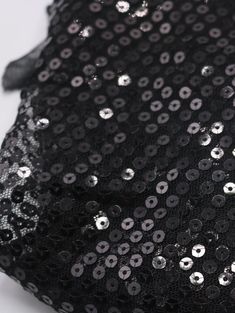 "58\" mesh poly with sequins, 58\" wide" Black Embellished Sequin Fabric For Summer, Black Sequin Fabric For Summer Evening, Black Sequin Fabric With Contrast Sequin For Party, Black Party Sequin Fabric With Contrast, Black Stretch Sequin Fabric, Black Mesh Fabric, Lilac Grey, Shiny Fabric, Fabric Black