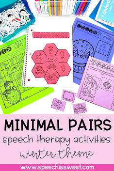 several different types of animal pairs with text overlay that reads, minimi parrs speech therapy activities winter theme