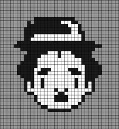 A pixel art template of Charlie Chaplin's face. Perler Pins, Face Pixel Art, Pixel Beads, Graphic Novel Art, Perler Crafts, Pixel Crochet, Paper Embroidery, Pixel Pattern, Pixel Art Pattern