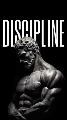 a black and white photo of a man's torso with the words discipline in front of it