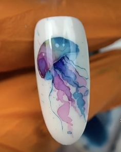 Watercolor Art On Nails, Nail Watercolor Design, Water Colour Nails Art, Watercolor Art Nails, Watercolor Nails Art, Watercolor Nail Design, Watercolor Gel Nails, Sea Nail Art Summer, Glass Gel Nails