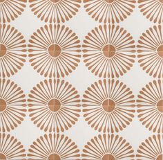 an orange and white wallpaper pattern with circles on the center, in shades of brown