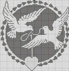 a cross stitch pattern with an eagle and dove in the center, surrounded by flowers