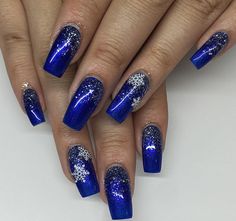 Love These ! Royal Blue Christmas Nails, January Nail Colors Winter, Winter Nail Colours, Hanukkah Nails, January Nail Colors, Blue Christmas Nails, Year Nails, Blue Nail Color, Sunset Nails