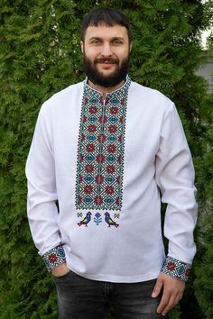 Check out Men’s white Linen Shirt "Birds" Traditional Ukrainian Vyshyvanka Embroidery, the latest item I added on eBay! #eBay #eBaySeller White Embroidered Long Sleeve Shirt, Traditional Long Sleeve Shirt With Intricate Embroidery, Traditional Fit Embroidered Shirt, Traditional Fit White Top, Traditional White Tops, Traditional White Top, Traditional Shirt With Multicolor Embroidery, Traditional White Embroidered Shirt, Folk Style White Tops With Woven Motifs