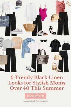 Stay cool and fashionable with our top picks for black linen pants outfits! Ideal for moms over 40, these six style ideas for summer 2024 showcase the elegance of women's linen pants. Get inspired by our tips on what to wear with linen pants for every summer occasion Black And White Linen Pants Outfit, White Linen Pants Outfit, Black Linen Pants, Linen Pants Outfit, White Linen Pants, Summer Black, Stylish Mom, Linen Pants Women, Black Linen