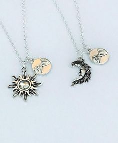 ♥ Sun charm: 28mm x 25mm ♥ Moon charm: 28mm x 15mm ♥ Pinky Promise charm: 18 x 15mm ♥ Necklace length: 18 - 20 inches ♥ Choose your length and during checkout. Lobster clasp. Each necklace will arrive in a pretty organza gift bag. Pinky Promise Necklace, Sister Christmas Gift, Quinceanera Jewelry, Necklace Friendship, Sun And Moon Necklace, Promise Necklace, Bff Jewelry, Pinky Swear, Friendship Necklace