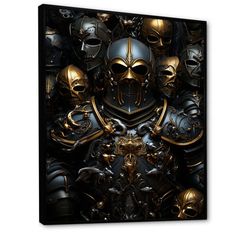 a group of knights with gold and black armor on their faces canvas wall art print