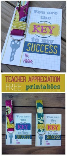 teacher appreciation you are the key to my success free printables from a girl and a glue gun USE THE THIRTY ONE KEY FOB! Caleb Y Sophia, Free Teacher Appreciation Printables, Free Teacher Printables, Teacher Printables, Teacher Appreciation Printables, Volunteer Gifts, Cadeau Parents, Teachers Diy, Staff Gifts