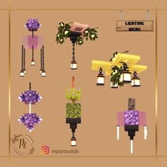 an image of some lights and decorations in the style of minecrafts with flowers on them