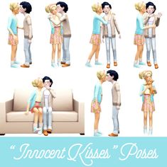 an image of a couple kissing each other on the couch with text that reads innocent kisses poses