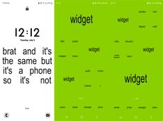 two green and white posters with the words widgett on them in different languages