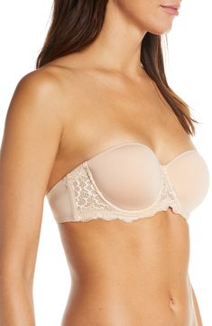 Elegant lace trim underlines the seamless contour cups and covers the wings of a plunge-neck strapless bra that offers great coverage and versatility. Removable straps 53% polyester, 30% polyamide, 17% elastane Hand wash, line dry Imported Lingerie Street Style Parisian, Simone Perele, Accessories Style, The Wings, Strapless Bra, Underwire Bra, Unique Fashion, Lace Trim, Fashion Accessories