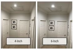 two pictures of the same door with different frames on each side and four inches above