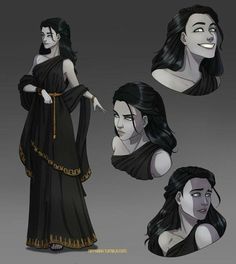 an animation character with different expressions and hair, dressed in black clothing for the role of dracula