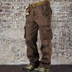 Voor heren Cargohosen Cargo-broek Broek Meerdere zakken Effen Draagbaar Buiten Casual Dagelijks Katoenmix Modieus Klassiek Legergeel Zwart 2023 - € 37.99 Full Length Brown Cargo Pants, Brown Utility Pants For Outdoor Activities, Brown Leather Pants With Pockets, Brown Cargo Pants With Multiple Pockets For Outdoor Activities, Brown Cargo Pants With Side Pockets For Outdoor, Brown Full-length Cargo Pants With Pockets, Brown Full-length Cargo Jeans With Pockets, Brown Utility Work Pants With Pockets, Brown Pants With Side Pockets For Outdoor Activities