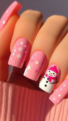 Shorter Nails Designs, Short Pink Holiday Nails, Nails For Little Kids, Christmas Nails Simple Red, Hot Pink Christmas Nails, Simple Red Christmas Nails, Pink Christmas Nail Designs, Pink Christmas Nail, Christmas Nail Design