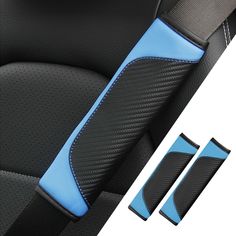 blue and black car seat covers with matching stitching on the front, back and sides