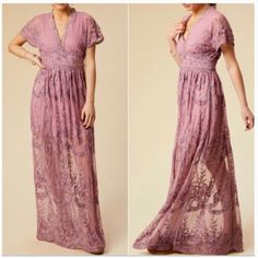 Lace All-Over Partially Lined V-Neck & Short Scalloped Sleeves With A Zip On The Back Perfect For Wedding Season ! Scalloped Sleeves, Altard State Dresses, Embroidered Maxi Dress, Altard State, Altar'd State, Lace Maxi Dress, Sheer Sleeves, Wedding Season, Empire Waist