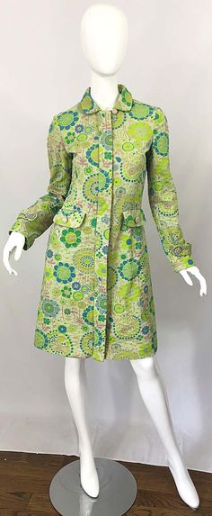 Retro Green Outerwear For Spring, Retro Green Spring Outerwear, Vintage Spring Button-up Outerwear, Green Fitted Retro Outerwear, Fitted Green Retro Outerwear, Vintage Green Spring Outerwear, Fitted Green Floral Print Outerwear, 1960s Jacket, Vintage Green Embroidered Outerwear