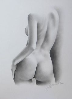 a drawing of a nude woman's back with her hands on her hips,