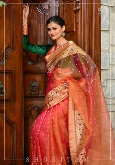 PREORDER: Exquisite Chanderi Silk Saree in Mustard Pink Shot Color wit – Shobitam