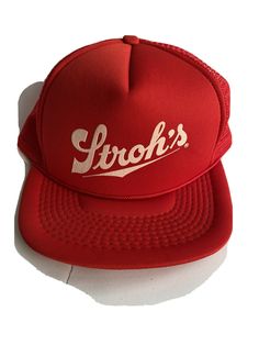 Vintage Strohs snapback trucker hat, red with white logo Beer collectible Unique. Condition is Pre-owned. Shipped with USPS First Class. Retro Trucker Hat With Embroidered Logo And Curved Bill, Retro Snapback Trucker Hat, Retro Trucker Hat With Logo Patch, Vintage Red Trucker Hat With Curved Brim, Retro Red Snapback Trucker Hat, Logo Hat, Beer Logo, Vintage Beer, First Class