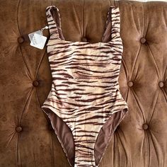 Nwt, Size S Chic Brown Stretch Swimwear, Trendy Brown Swimwear, Casual Stretch Brown Swimwear, Casual Brown Stretch Swimwear, Trendy Fitted Brown Swimwear, Tiger Color, Monday Swimwear, Sardinia, One Piece