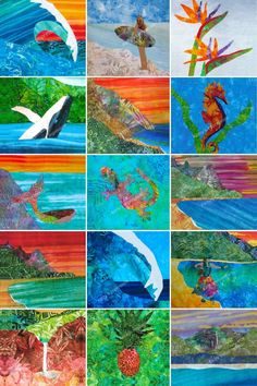 the collage shows many different images of birds and flowers, with one bird flying in the sky