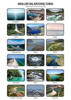 an image of different types of water in the world, including rivers, lakes and islands