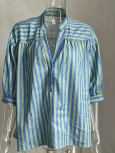 Pattern: 3D Effect Category: Shirt Size: S,M,L,XL,XXL Style: Loose Style Type: Japanese and Korean Leisure Neckline: V-neck Fashion Element: Tassel Style2: Pullover Material: Spandex Sleeve Style: Lantern Sleeve Sleeve Length: Short Sleeve Style: Casual Style Pattern Type: Tie Dye Striped Cotton V-neck Blouse, Blue Cotton V-neck Shirt, Spring Striped V-neck Shirt, Striped V-neck Shirt For Summer, Striped V-neck Blouse For Summer, Striped V-neck Cotton Shirt, Striped Cotton V-neck Shirt, Blue V-neck Shirt For Spring, Blue V-neck Shirt For Summer