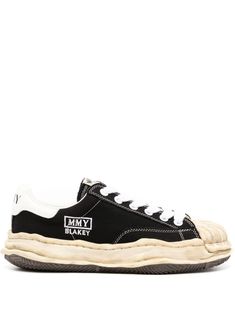 black canvas embroidered logo to the side front lace-up fastening eyelet detailing rubber toecap rubber sole Iconic Street Style, Maison Mihara Yasuhiro, Maison Mihara, Edgy Aesthetic, Luxury Footwear, Luxury Marketing, Balenciaga Track, Office Bag, Balenciaga Triple S