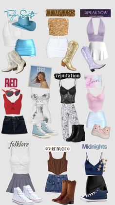 the different types of clothes and shoes are shown in this graphic style, including bras,