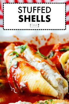 stuffed shells with meat and cheese on a plate