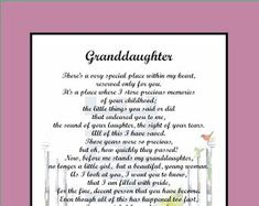 a poem written in black and white on a pink background with the words, granddaughter