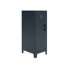 a black metal cabinet on a white background