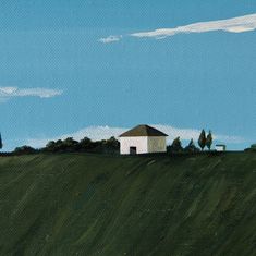 an oil painting of a house on a hill