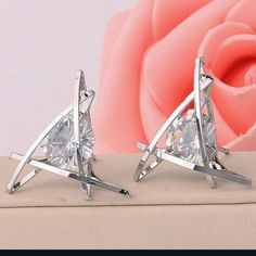 Pretty 3d Triangle With Cz Earrings In Silver. Post Backings With Lock Closures. Super Shiny And Brilliant. Nwt Fashion Earrings Studs, Triangle Stud Earrings, Triangle Earrings Stud, Elephant Earrings, Triangle Studs, Fancy Earrings, Womens Earrings Studs, Stud Jewelry, Animal Earrings