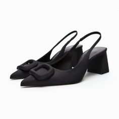 Zara Black Pointed Toe Sling Back Heels. Zara Pointed Toe Heels, Zara Sling Back Heels, Zara Pumps, Wedge Heel Boots, Black Shoes Women, Slingback Shoes, Womens Wedding Shoes, Clear Heels, White Heels