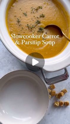 BORED OF LUNCH on Instagram: "Slowcooker Carrot & Parsnip Soup 🥕 (168 cals a bowl and just 34p per serving to make) 

Such a cheap soup to make and a great way to use all that extra carrot and parsnip. You can even use leftover cooked carrot and parsnips. For a full book of macro counted Slowcooker recipes make sure you get my new book Six Ingredient Slowcooker for £10! 

Ingredients: 
- 700g carrots 🥕
- 500g parsnips 
- 1 x onion 🧅 
- 2 x potatoes, chopped skin on 🥔 
- 4 garlic cloves 🧄 
- Thyme 🍃 
- 1 handful of fresh coriander 🌿 
- 1.2L veggie stock 
- Salt and pepper 🧂 

Method:

1. Add to the slowcooker and cook on high for 4 hours, you can do all day on low (7/8 hours) 
2. Blitz 😁Top with cream, croutons and herbs 🌿 

This recipe serves 6 people 

#budget #budgeting #moneys