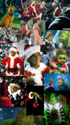 many different pictures of people dressed up in christmas attire and costumes, including santa claus