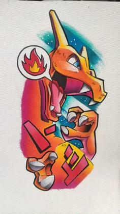 a drawing of a dog with fire coming out of it's mouth